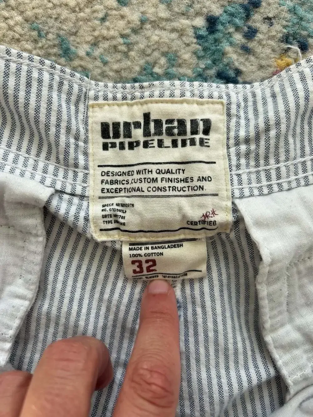 Urban Pipeline Mens Blue and White Striped Cotton Shorts Size 32